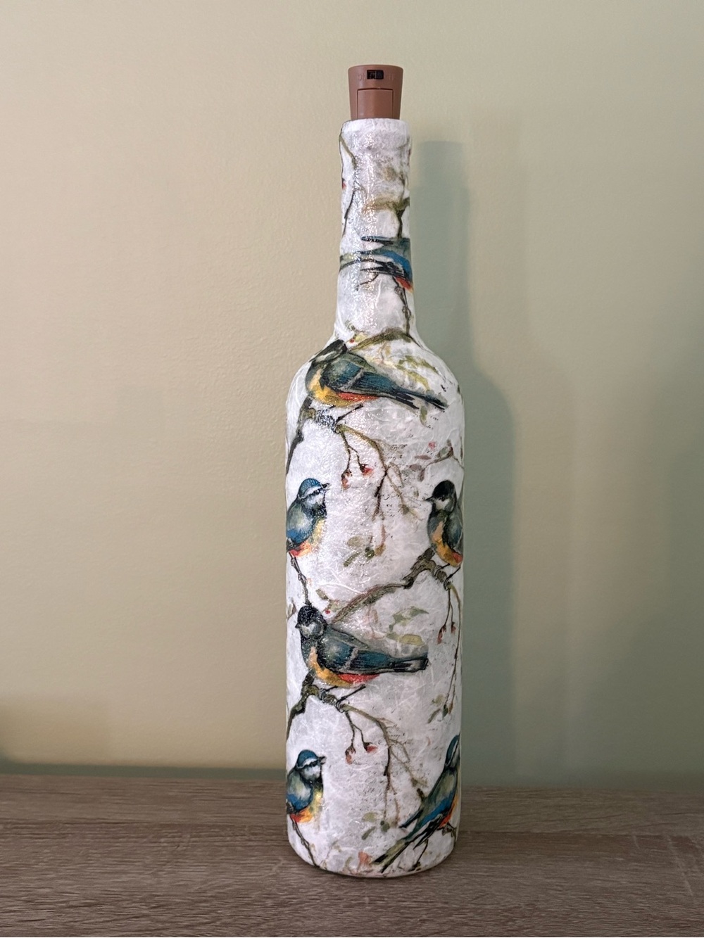 Decorated Wine Bottle, Decoupaged Bird Decor, Home Decor, Gifts - Picture 4 of 5
